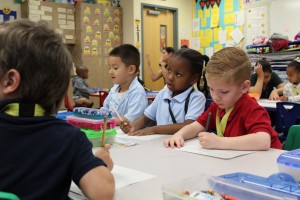 preschool students at table